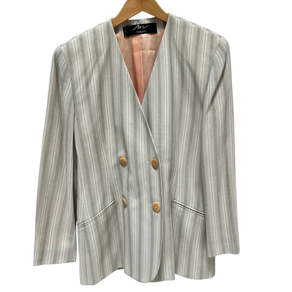 Vintage M Dequin PARIS Striped Double Breasted Blazer Old Money Quiet Luxury 90’ - Picture 12 of 17